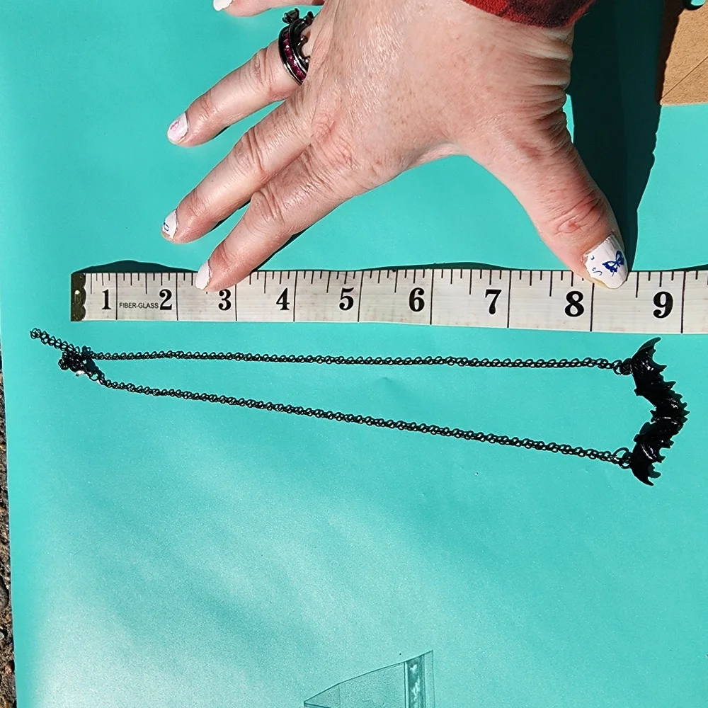 🎆 Black Bat Necklace | Goth Witchy Jewelry | Spooky Statement Pendant | OS - Picture 3 of 3